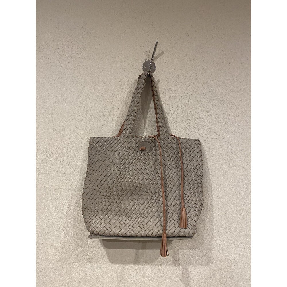 Ilse Jacobsen Hornbaek Reversible Woven Leather Tote Bag Gray Shoulder Purse - Picture 2 of 5